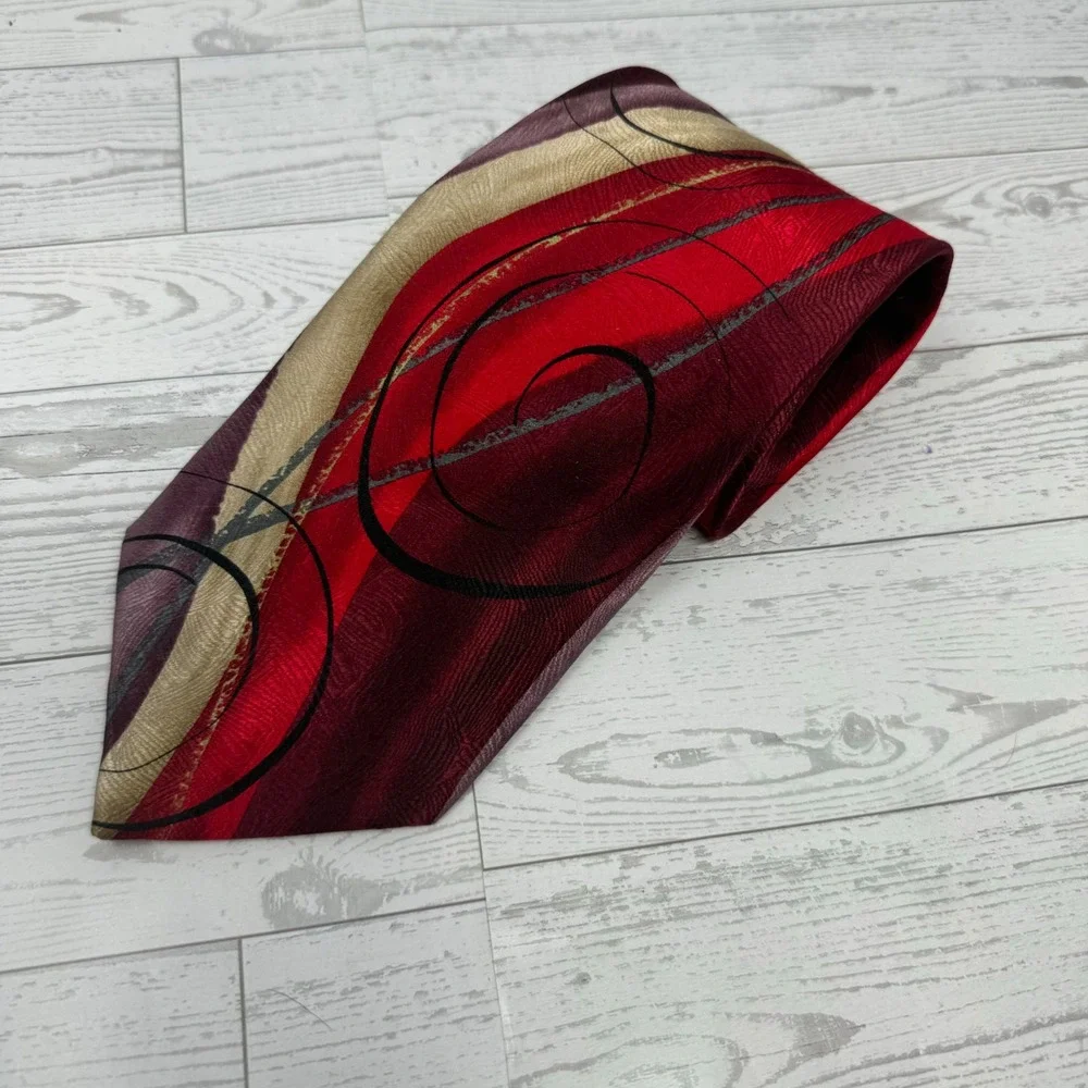 J Garcia Limited Edition Tidal Wave Mens Neck Tie Red Gold Purple‎ Abstract